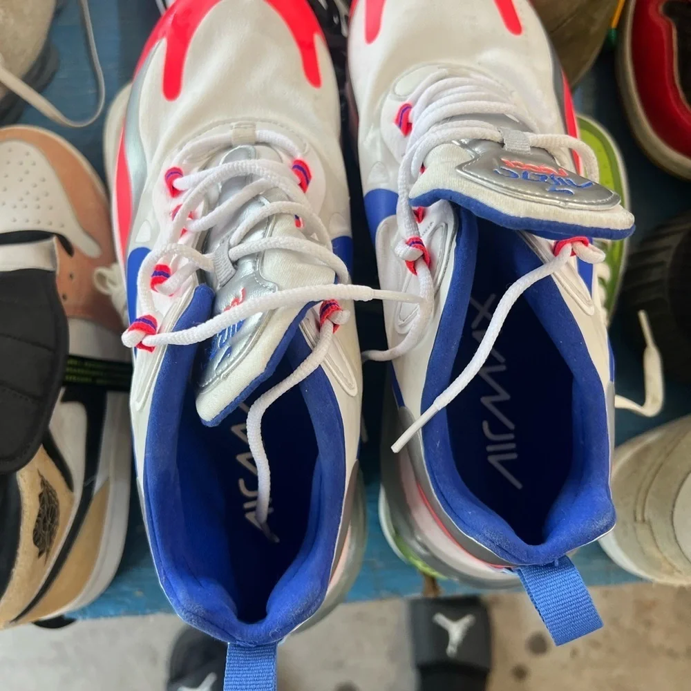 Nike Air Max 270 React in Red, Blue, and White